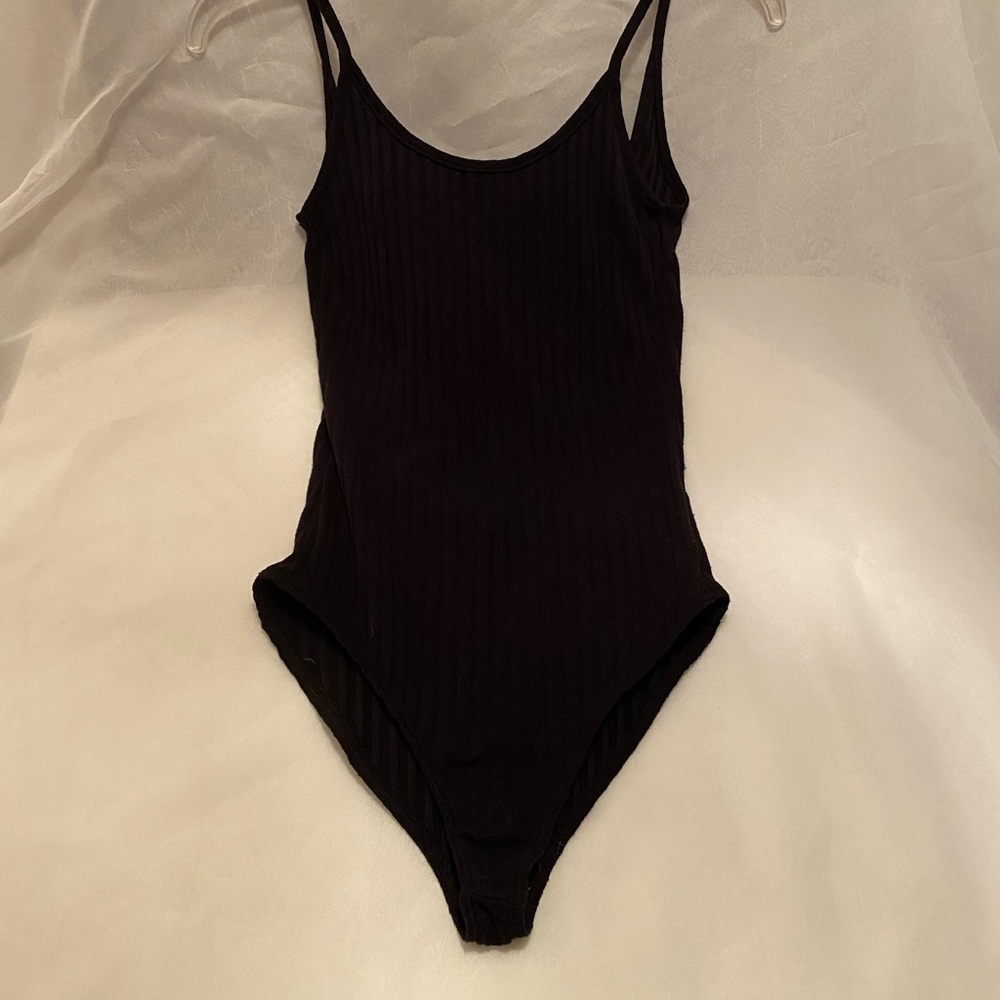 Black Ribbed Spaghetti Strap Body Suit